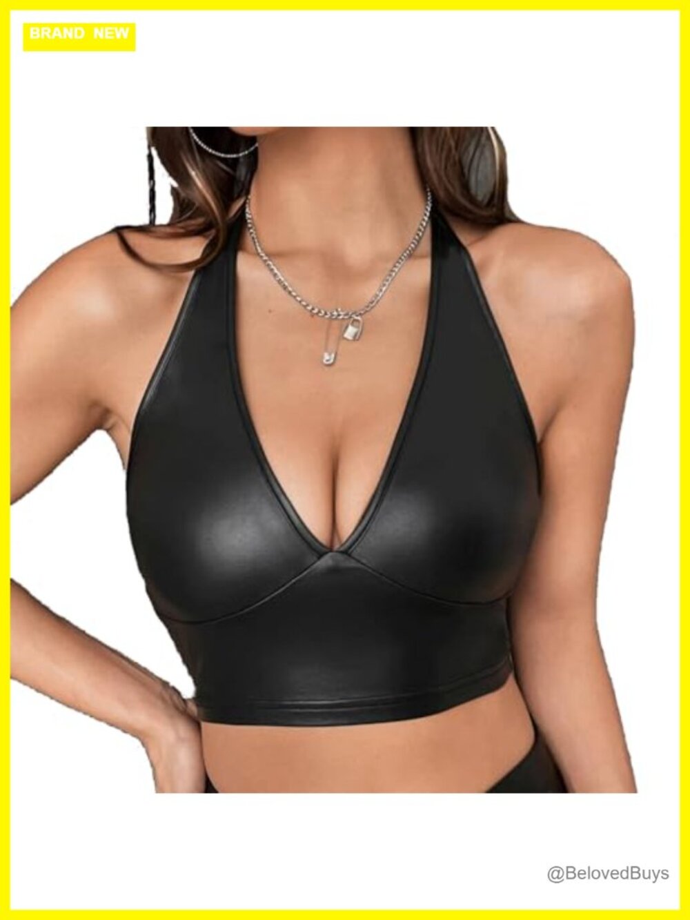 Faux Vinyl PVC Leather Camisole V Neck Sleeveless Crop Bustier Top